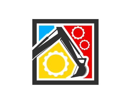 Rectangle shape with excavator and gear insideのイラスト素材