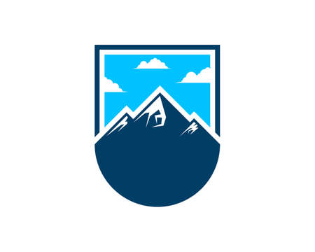 Simple shield with mountain and clear sky insideのイラスト素材