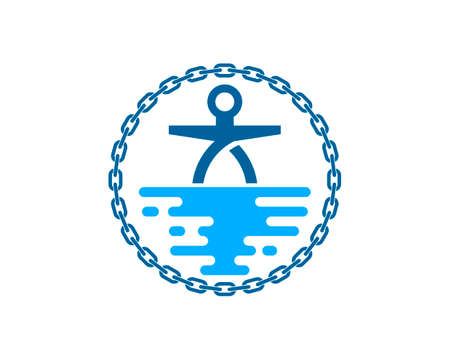 Circular chain with abstract sea and anchor on the topのイラスト素材