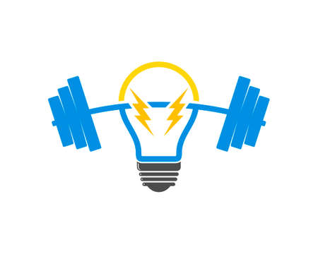 Electrical bulb with lightning and gym barbell insideのイラスト素材