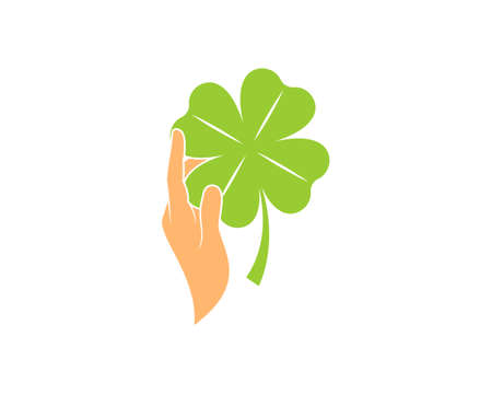 Hand take clover leaf vector illustration logoのイラスト素材