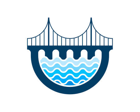 Modern bridge building with abstract beach waveのイラスト素材