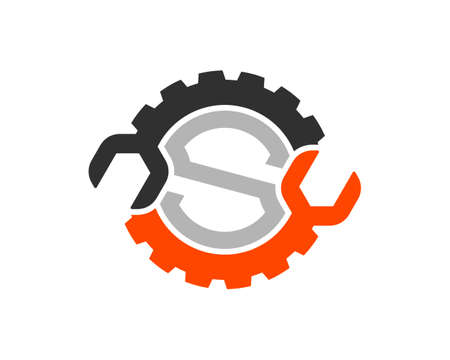 Mechanical gear and wrench with S letter initial insideのイラスト素材