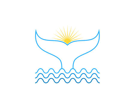 Whale tail on the sea water with sunrise behindのイラスト素材