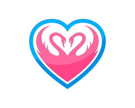 Simple love shape with swan couple insideのイラスト素材
