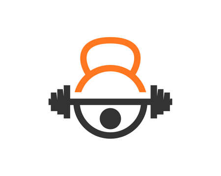 Gym kettle bell with people lifting dumbbell in the middleのイラスト素材
