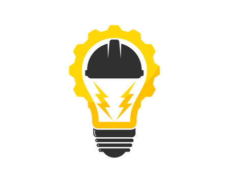 Gear bulb with safety helmet and electrical lightning insideのイラスト素材