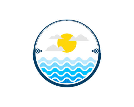 Circular fishing rope with water wave and sunsetのイラスト素材