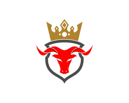bull head in the shield with crown logoのイラスト素材