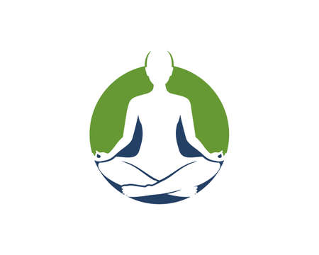 Woman meditation silhouette in circle logoのイラスト素材