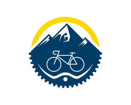 Circle shape with gear bicycle and mountainのイラスト素材