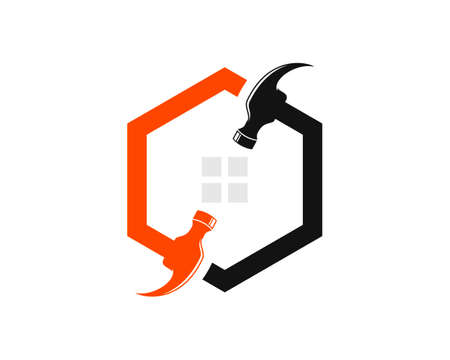 Hexagonal shape with hammer and window house insideのイラスト素材