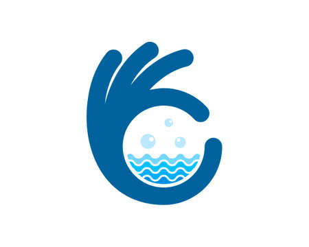Hand OK with abstract water pattern insideのイラスト素材