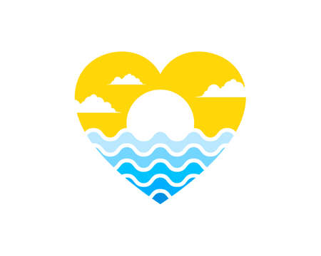 Love shape with abstract beach wave and sunsetのイラスト素材