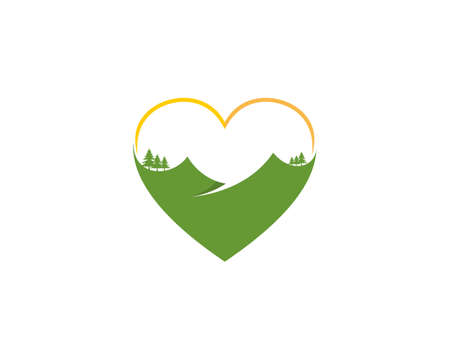 Green hill in the love shape logoのイラスト素材