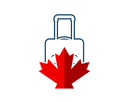 Red maple leaf with travel bag on the topのイラスト素材