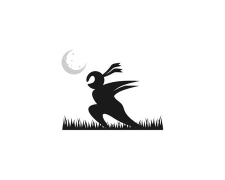 Running ninja on the grass silhouetteのイラスト素材