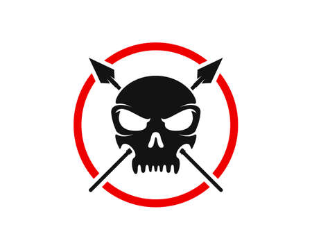 Circle shape with skull and cross spear tridentのイラスト素材