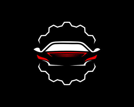 Abstract gear outline with sports car silhouette insideのイラスト素材