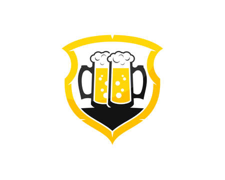 Abstract shield with double glass of beer insideのイラスト素材