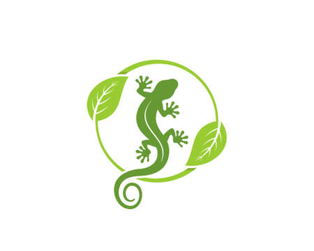 Gecko with nature leaf surroundingのイラスト素材