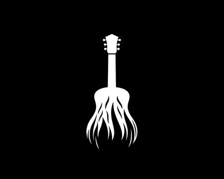 Guitar silhouette with fire flame insideのイラスト素材