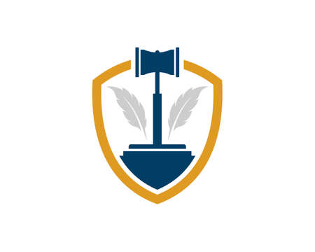 Simple shield with law hammer and feather insideのイラスト素材