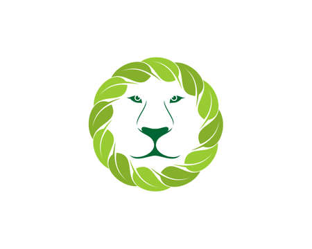 Lion face in the nature leaf logoのイラスト素材