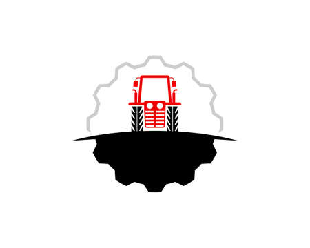 Abstract gear with tractor in the farm fieldのイラスト素材