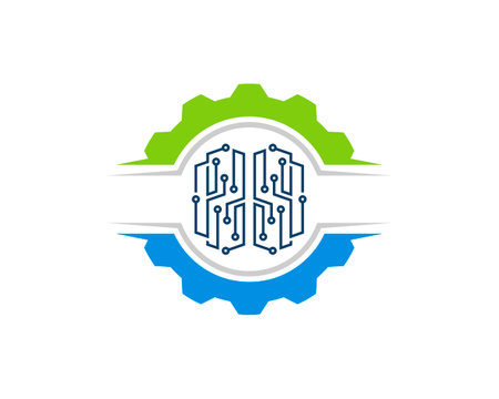 Abstract mechanical gear with technological brain insideのイラスト素材