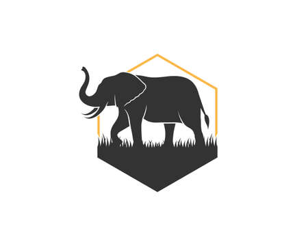 Walking elephant on the grass in the hexagon shapeのイラスト素材
