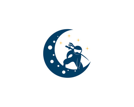 Ninja on the crescent moon illustration logoのイラスト素材