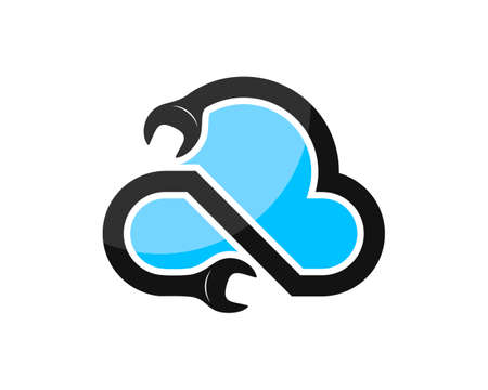Simple cloud with up and down repair wrenchのイラスト素材