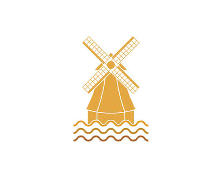 Windmill on the wavy land illustrationのイラスト素材