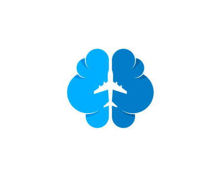 Cloud and brain with flight airplane in the middleのイラスト素材