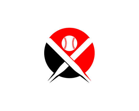 Baseball bats crossed with ball in the middleのイラスト素材