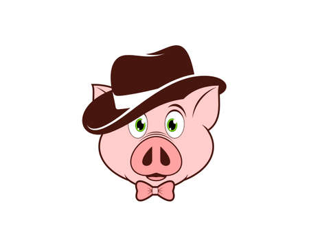 Cute pig head using detective hat illustrationのイラスト素材