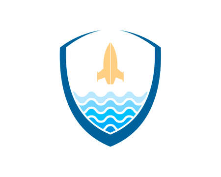 Abstract shield with beach wave and surf rocket insideのイラスト素材