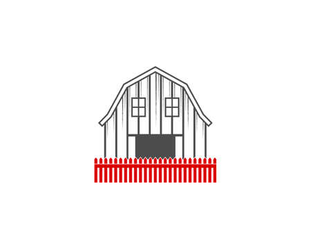 Barn with red fence illustrationのイラスト素材
