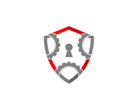 Gear wheel and keyhole in the shield logoのイラスト素材