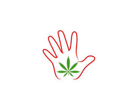 Stop hand with cannabis leaf in the middleのイラスト素材