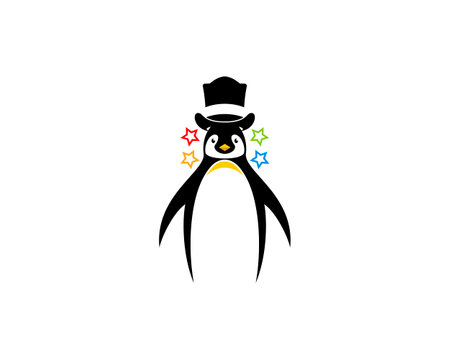 Penguin using a magician hat with stars surroundingのイラスト素材
