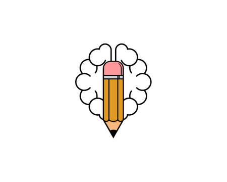 Brain and pencil in the middleのイラスト素材