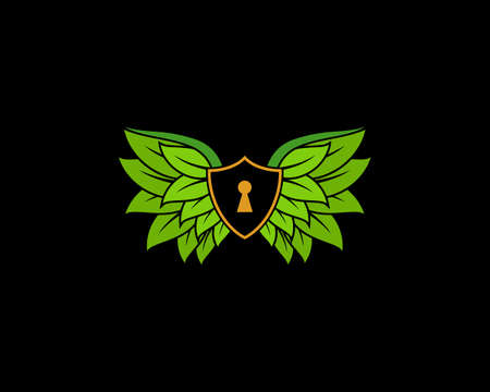 Shield protection with nature leaf wings logoのイラスト素材
