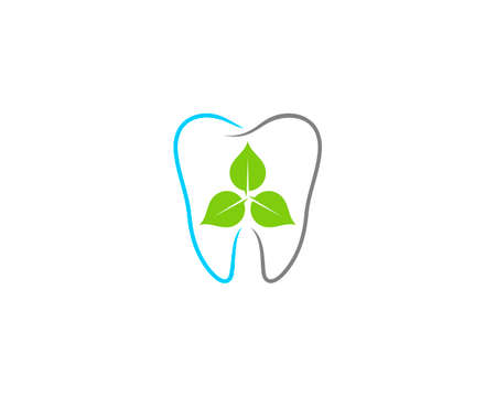 Teeth and green leaves in the middleのイラスト素材