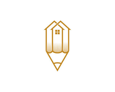 Combination pencil with roofing house in outline logoのイラスト素材