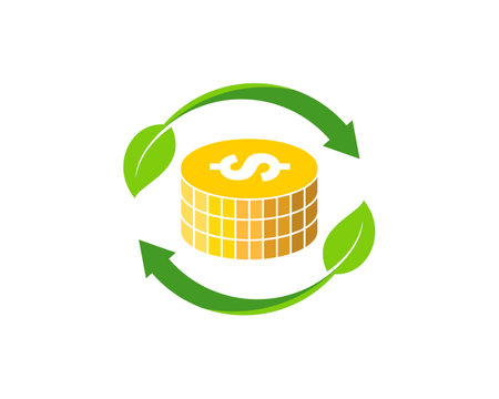 Circular arrow and leaf with pile of coins insideのイラスト素材