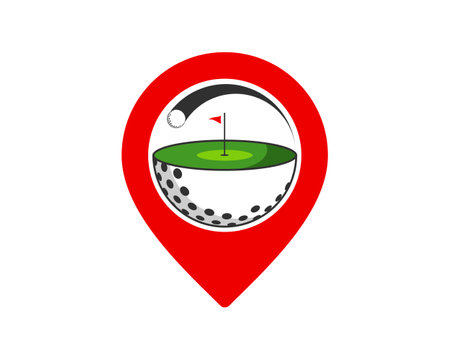 Red pin location with golf ball and field insideのイラスト素材