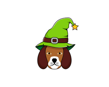 Dog using witch hat illustrationのイラスト素材