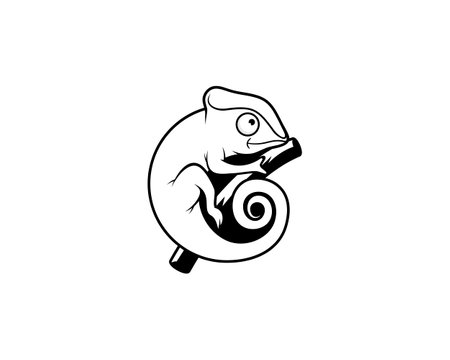 Chameleon on the twigs silhouette illustration logoのイラスト素材